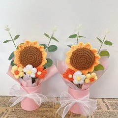 編み物ひまわりバラ完成品抱き桶花束DIYニット糸手作り花束ギフト加工卸売