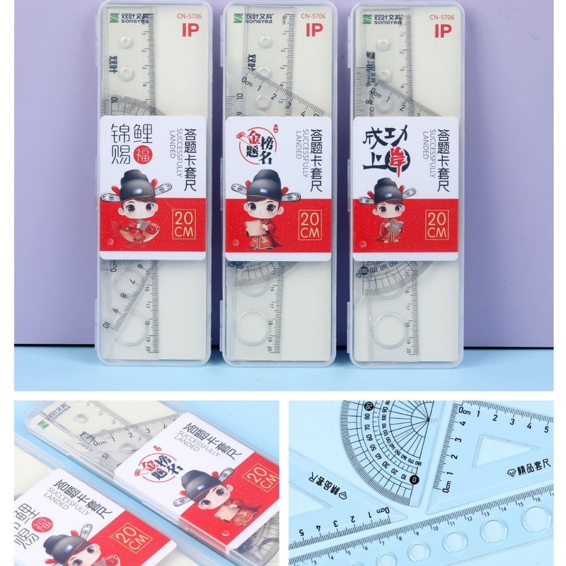 工場卸売新しいクリエイティブ透明定規学生定規三角プレート試験絵画 4 ピース定規卸売|undefined