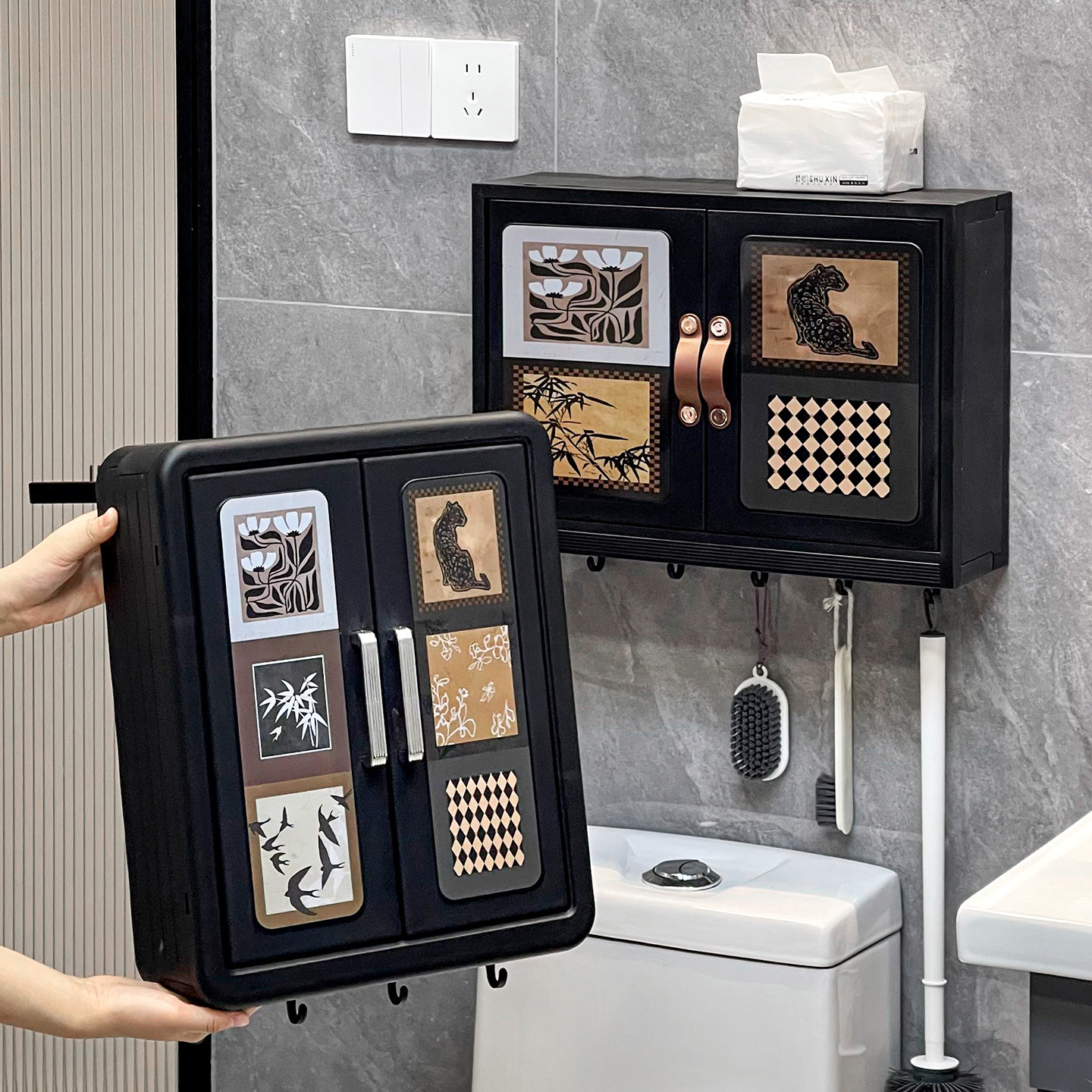 Maximize the storage space in your bathroom! Wall-mounted storage cabinet above the toilet, dust-proof shelf for facial tissues
