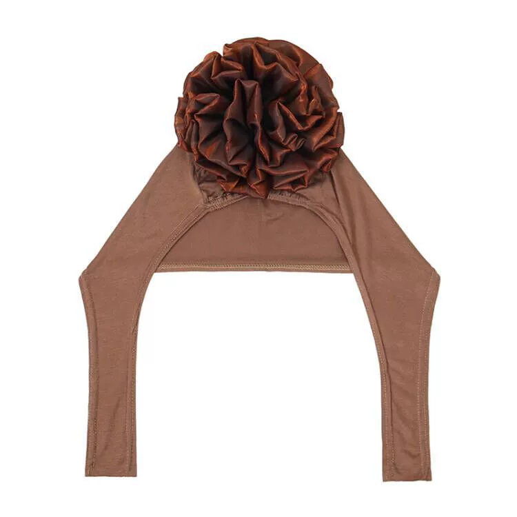 New modal elastic elastic strap big flower bottom hat with rope hijab solid color scarf adjustable