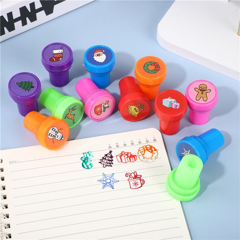 Christmas Seal Children's Small Seal Toy Round Plastic Cartoon Pattern Seal Atomic Seal Oil Seal Cover Seal