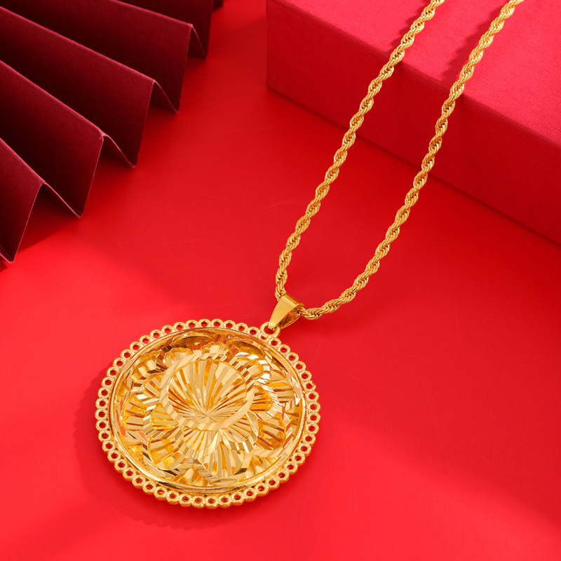 Aleación de cobre redondo hombres y mujeres flor hueco vintage colgante imitación oro etiqueta temperamento estilo antiguo arena oro joyería colgante