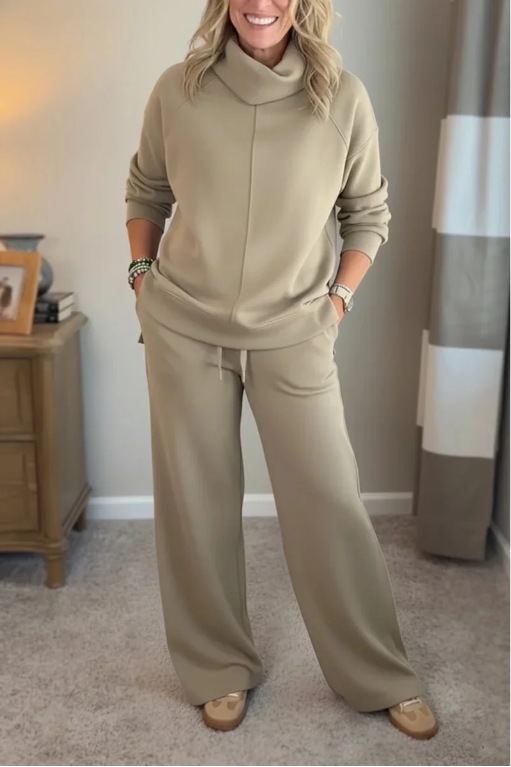 Women's High Neck Sweatshirt Solid Colour Casual Elegant Autumn Top_voghion.com