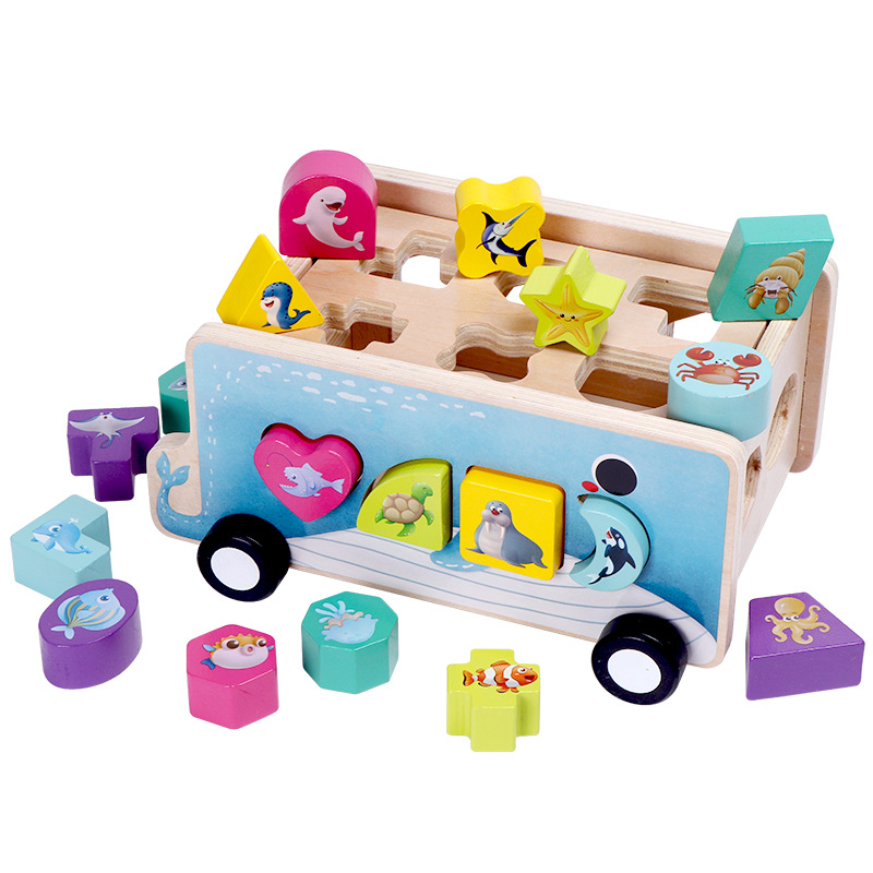 Niños de madera con formas geométricas, educación temprana, coche intelectual, juguete, bebé, tira de rábanos, juego de pesca, niños y niñas