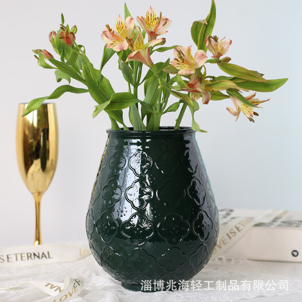 Medieval dark green and black French glass vase