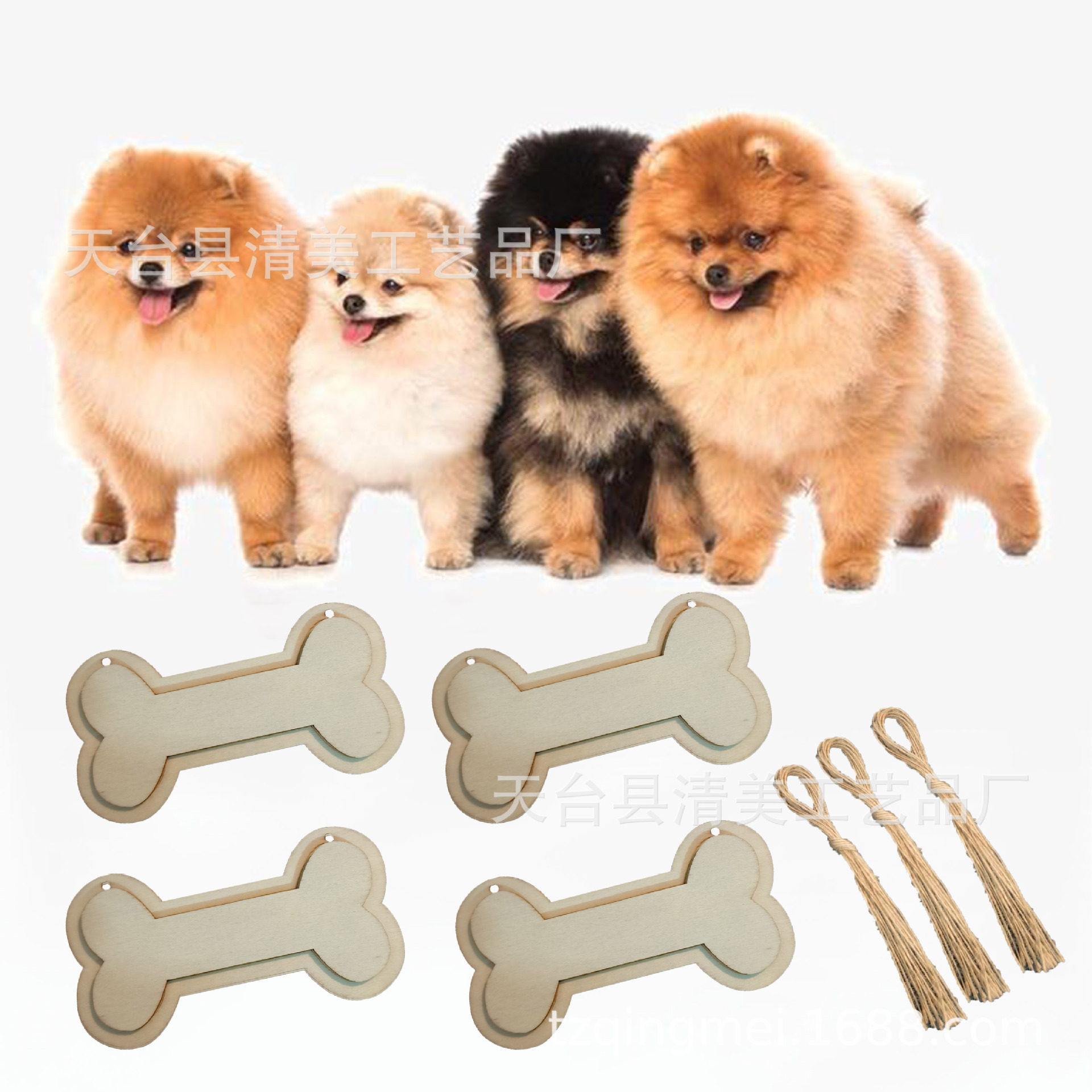 10.5*5.6cm color madera animal de dibujos animados hueso pieza de madera DIY jardín de infantes dibujos animados 30 paquetes con cuerda de cáñamo