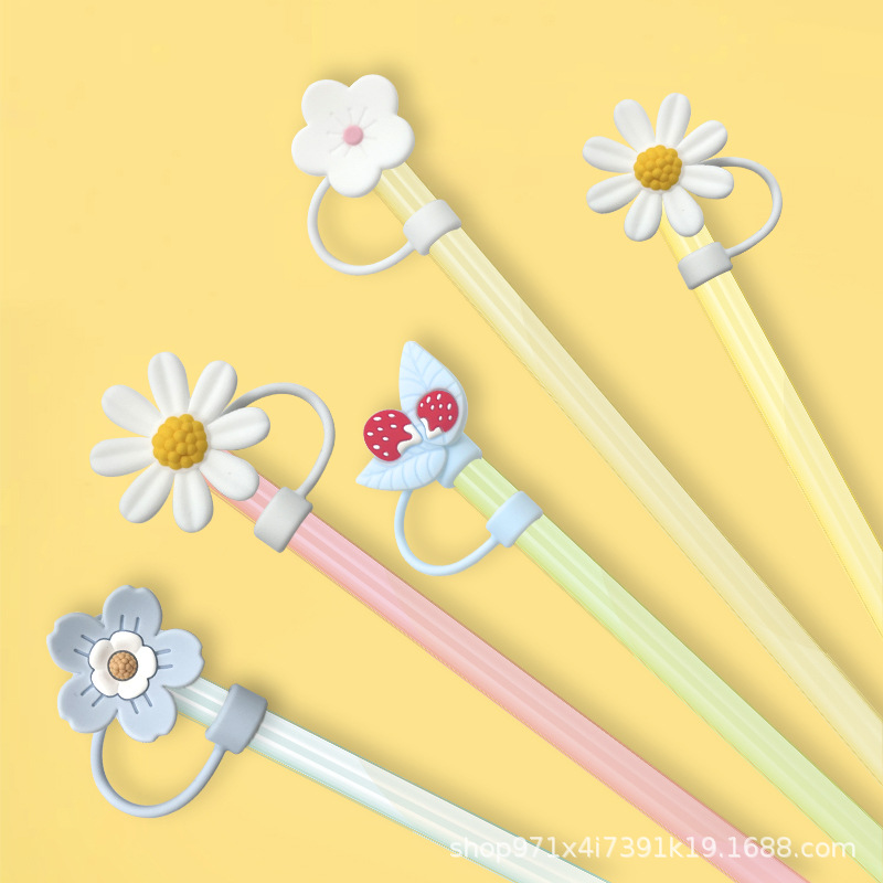 Amazon venta caliente de silicona tapón de paja flor de paja sombrero de polvo de grado alimenticio antiincrustación ecológica sombrero de paja decoración