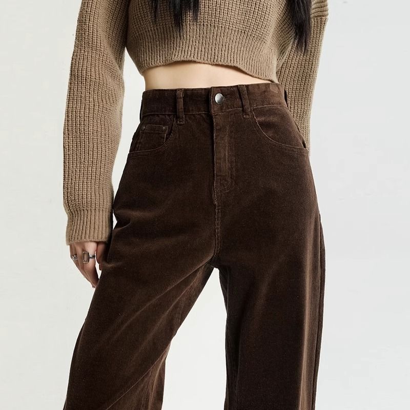Corduroy Pants Version Casual 2025 Narrow Brown Coffee Straight-Leg Autumn and Winter Corduroy Pants Women's Wide-Leg