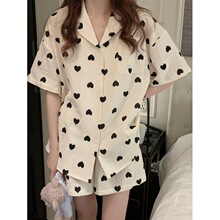韩国ins女士夏季新品睡衣新款纱布短袖套装休闲家居服可外穿批发