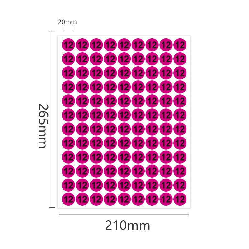 Color redondo digital etiqueta adhesivo 20mm etiqueta número de marca pantalones ropa zapatos tamaño pegatinas