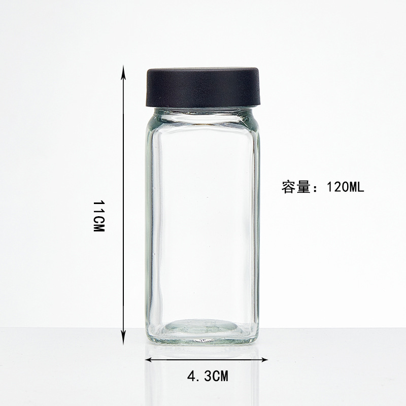 Botella de condimento de cocina cuadrada, frasco de vidrio transparente sellado, botella de condimento, botella de embalaje, botella conveniente de almacenamiento de pimienta