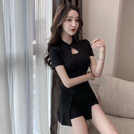 改良旗袍2022年新款足浴技师工作服套装女显瘦修身短款性感连衣裙