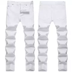 Cross-Border Premium Streetwear White Jeans Men Slim Fit Skinny Stretch Trendy Fashion Autumn Winter