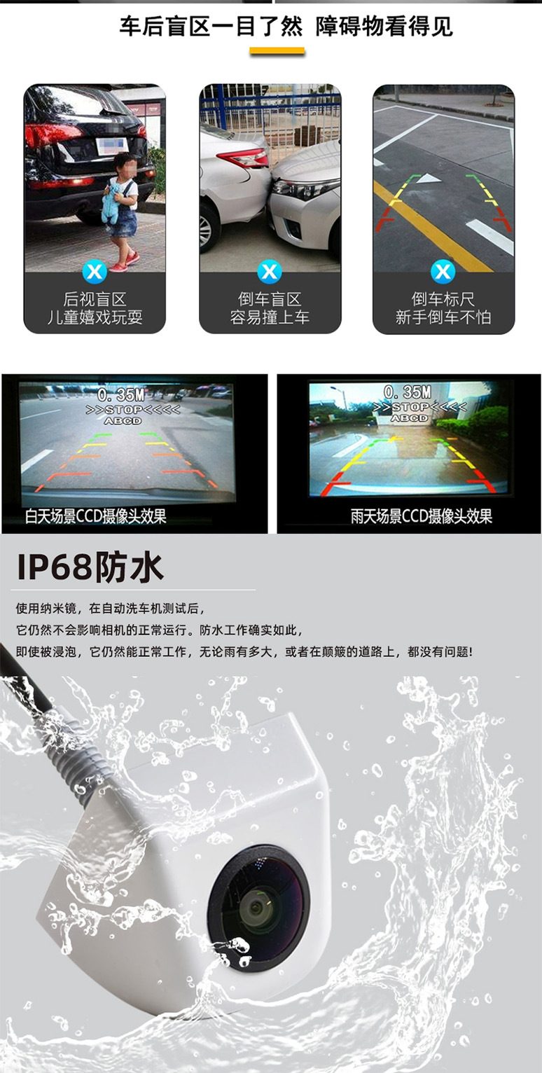 Universal Car-Mounted Ccd High-Definition Camera with Night Vision, Waterproof, Korean-Style Reversing 360 Panoramic View