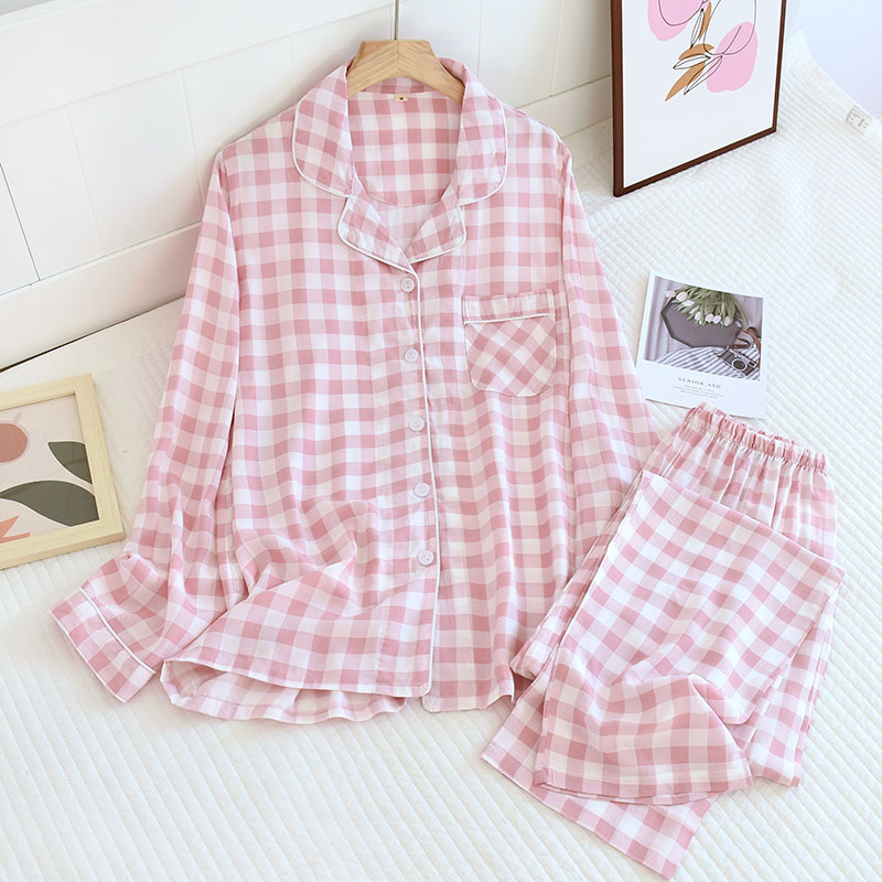LYZ女ピンクチェック-コットンパジャマ
