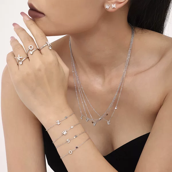 Seattle Titanium Steel 26-Letter Zircon-Inlaid Jewelry Set Combination Pvd Real Gold Color-Preserving Necklace and Bracelet Jewelry