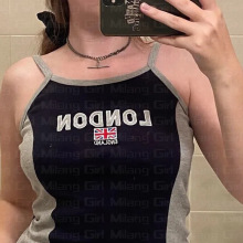 外贸跨境欧美ins伦敦字母刺绣性感小吊带女士上衣街头复古时尚Y2K