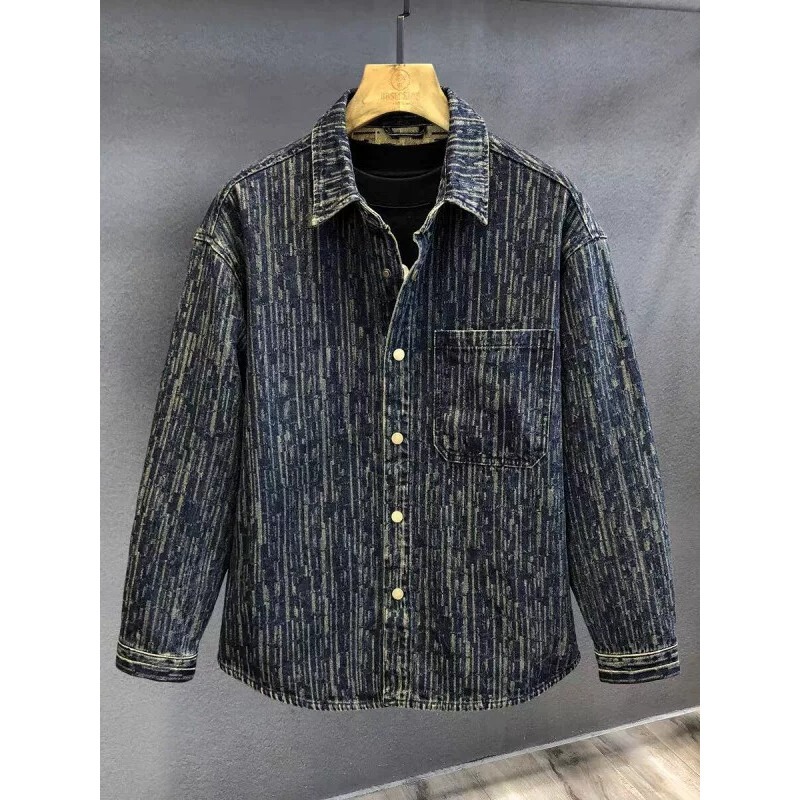 American retro denim shirt for men, long-sleeved, new autumn style, trendy brand, loose casual work shirt, men's jacket, trendy American retro denim shirt for men, long-sleeved, new autumn style, trendy brand, loose casual work shirt, men's jacket, trendy