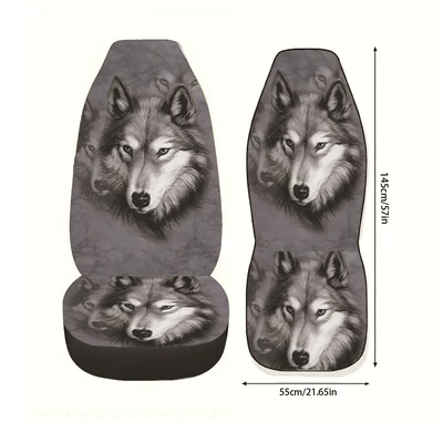 Cross-border domineering wolf printed car Universal seat cover - big-bad-wolf-double-seat-general
