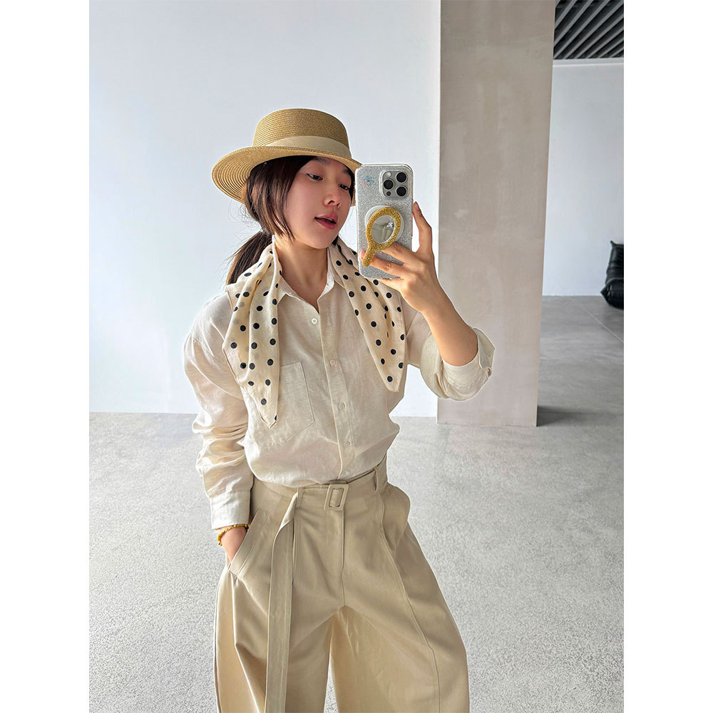 【王琪芝】老钱风亚麻天丝衬衫女春夏宽松休闲松弛感短衬衣WQ188