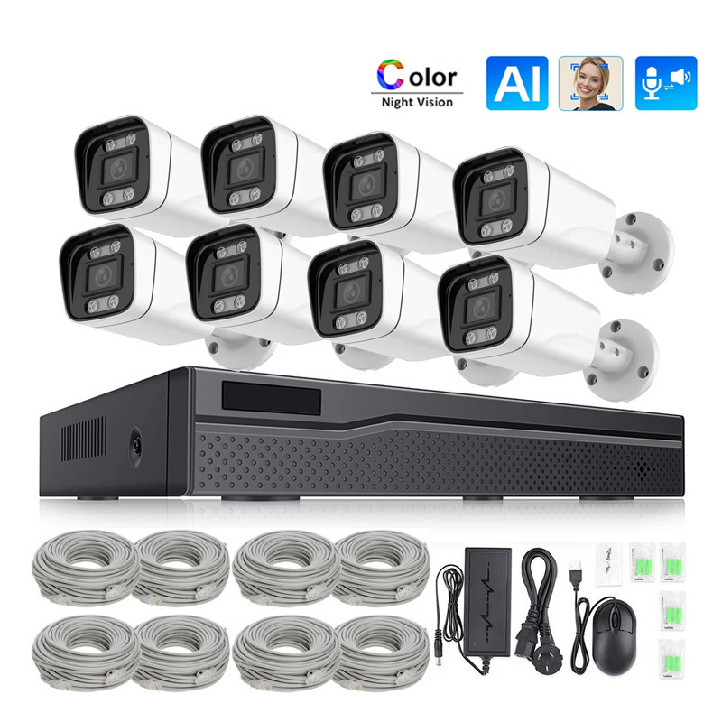 A todo color de visión nocturna con audio POE red Cable Alimentación traje vigilancia CCTV NVR HD Cámara al por mayor