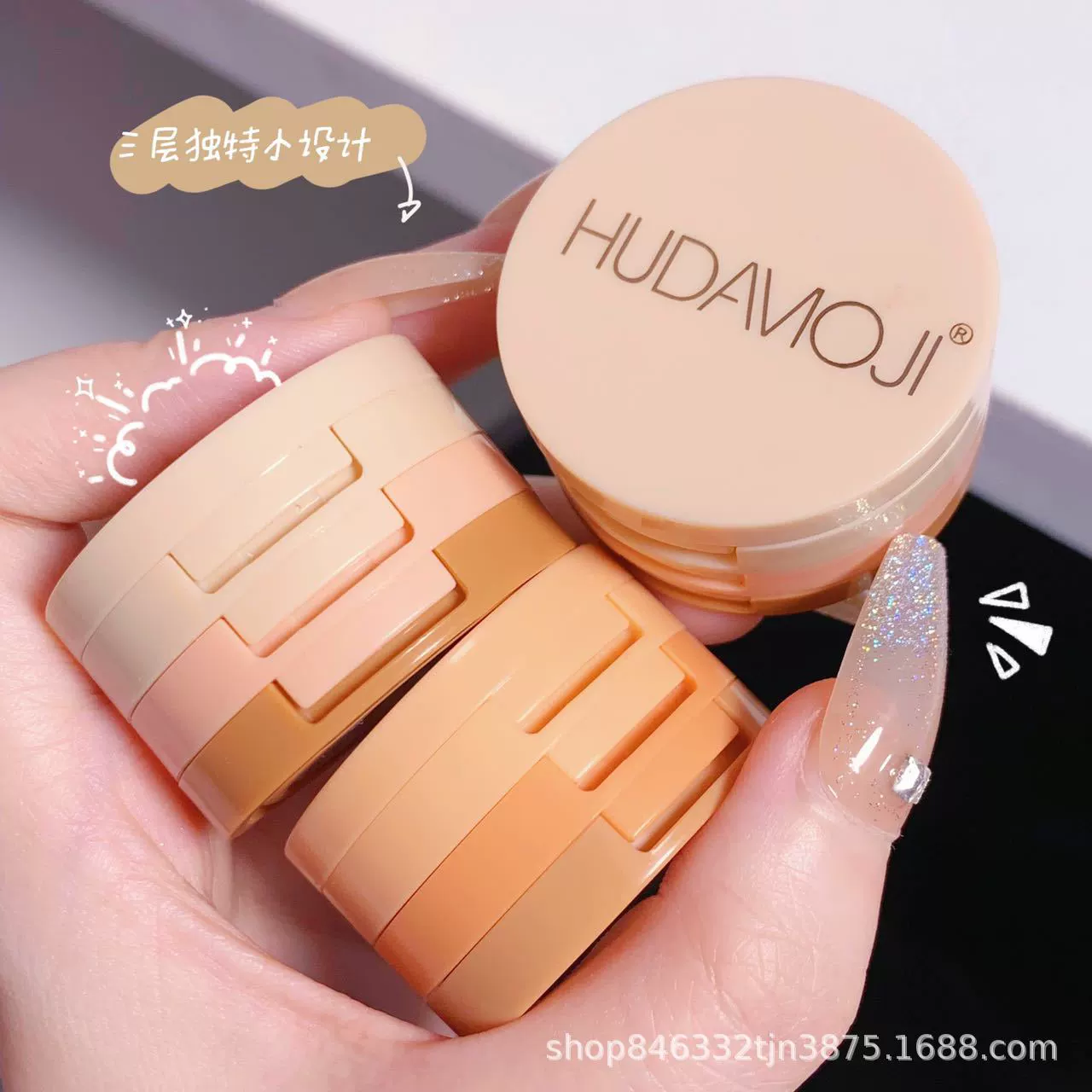 Триколор Румяна матовый перламутровый порошок сэндвич Bento Moonlight Русалка молоко персик трансграничный макияж тарелка для теней для век