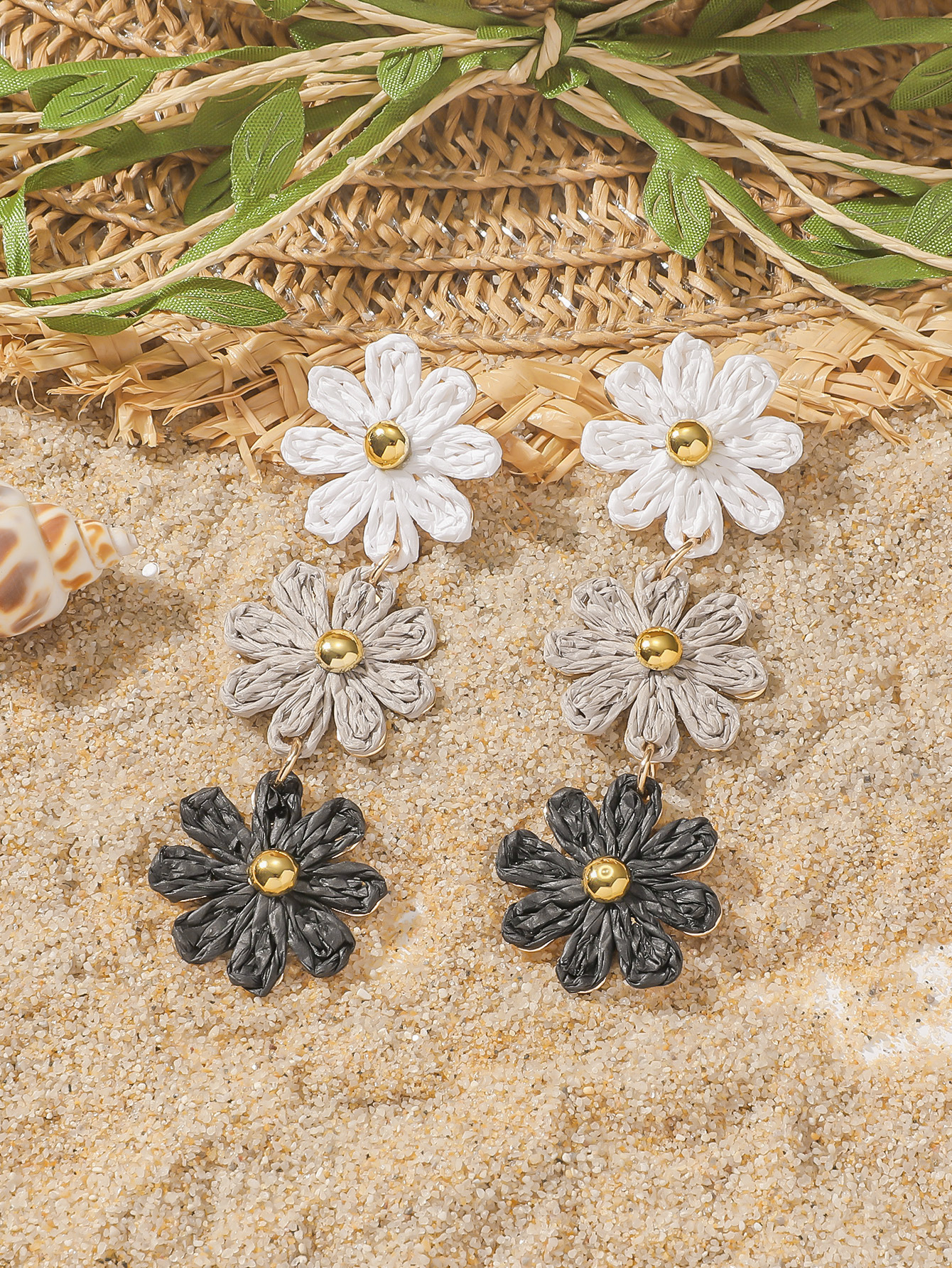 16g Weight Steel needle Ear Needle Material Drop Earrings Classification 1 Pair Quantity Holiday, Daily Occasion raffia, Iron Material Flower Pattern All Seasons Season Women's Gender Pastoral Style 1 Pair Pastoral Flower Raffia Iron Drop Earrings 9