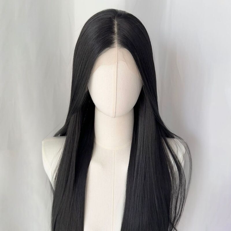 Black Long Straight Lace Front Synthetic Wig Full Head Wig High Temperature Fiber Wig for Women Cross-Border Black Long Straight Lace Front Synthetic Wig Full Head Wig High Temperature Fiber Wig for Women Cross-Border