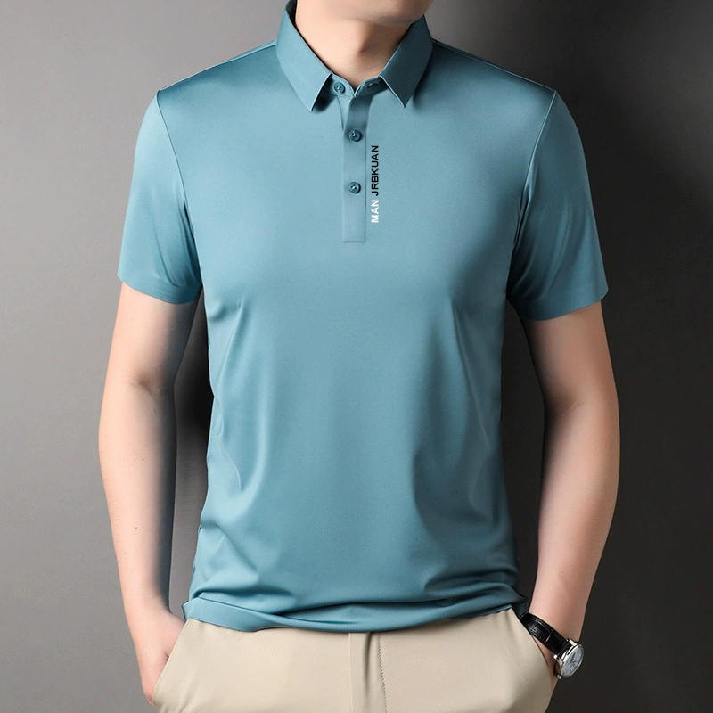 Летняя новая футболка со льдом без следов с короткими рукавами, мужская футболка с лацканом, рубашка поло, мужская мода повседневная, джокер, мужская