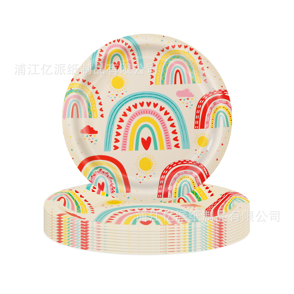 fiesta bohemia arco iris fiesta de cumpleaños decoración platos tazas de papel toallas cubiertos
