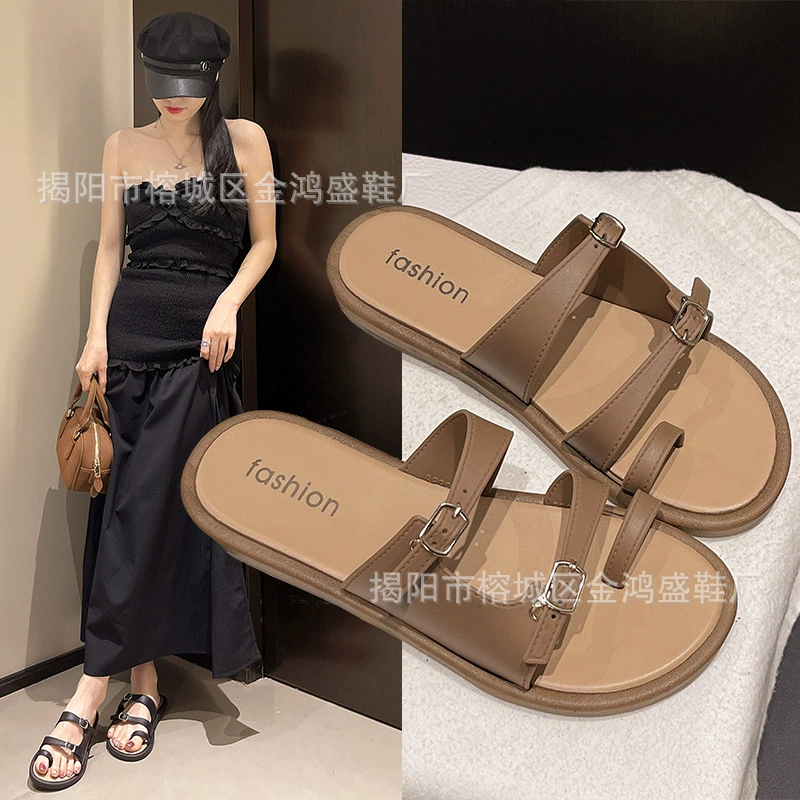 Тапочки женские летние носки 2025 новый дикий праздник с плоским подошвным мягким носиком