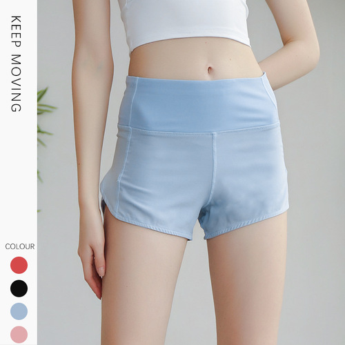 lulu new summer women's yoga sports running quick-drying breathable loose anti-exposure fake two-piece fitness shorts for women