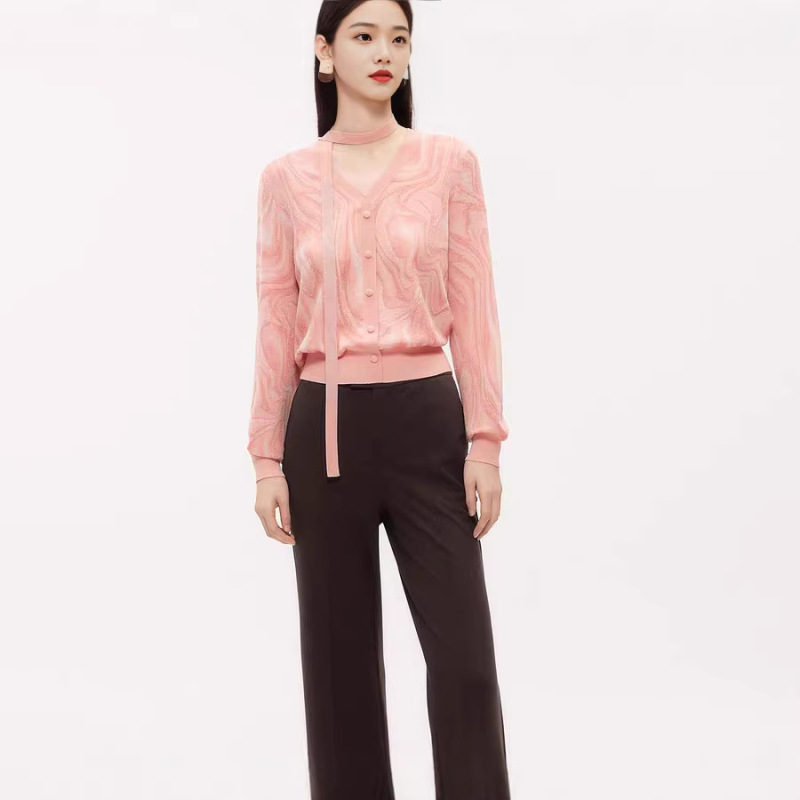 Kes Mall's Same Style Cardigan with Detachable Bow Tie Knit Sweater 2025 Autumn and Winter New Model Dy990