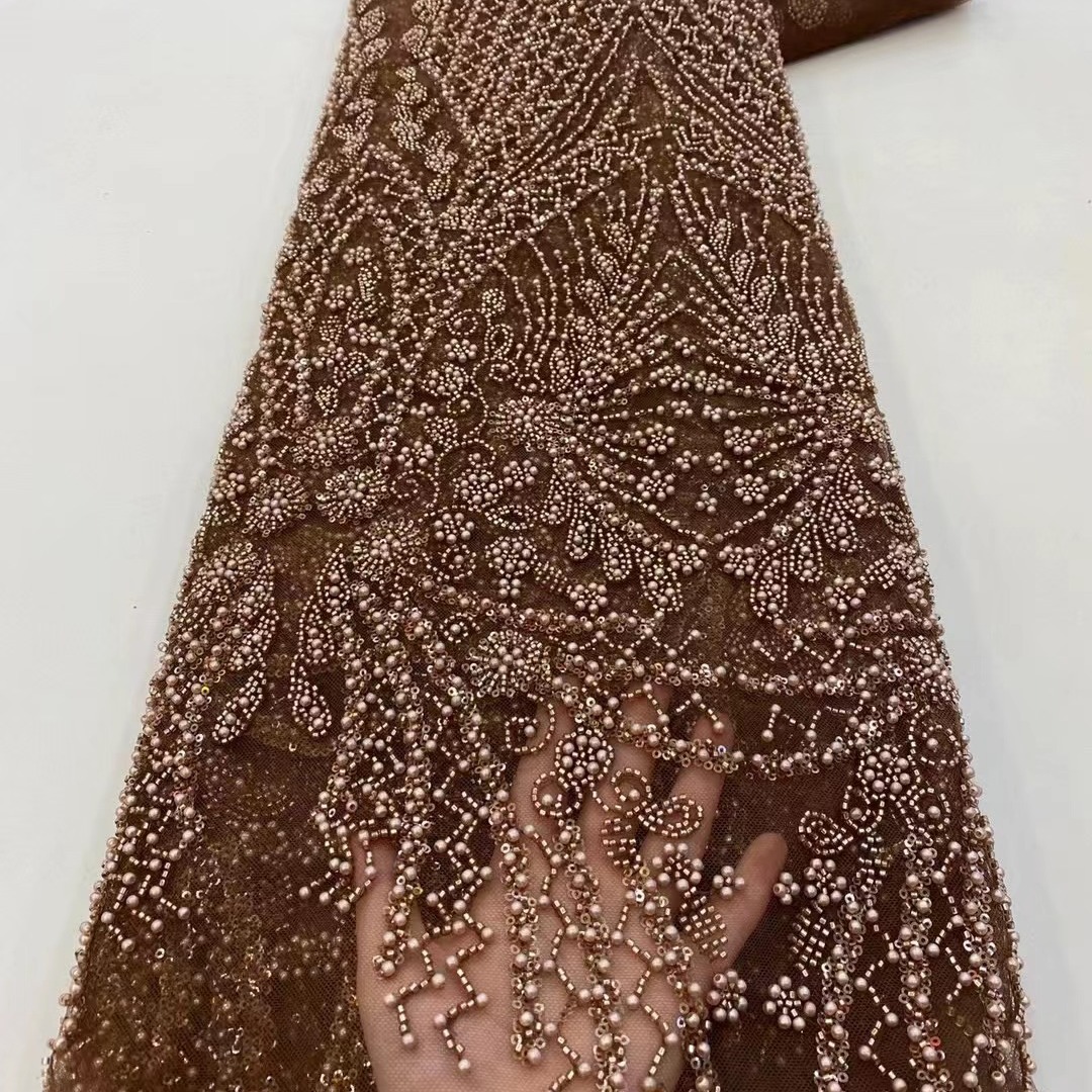 Hight quality Bridal lace 重工法式亮片珠管绣婚纱蕾丝布MN218