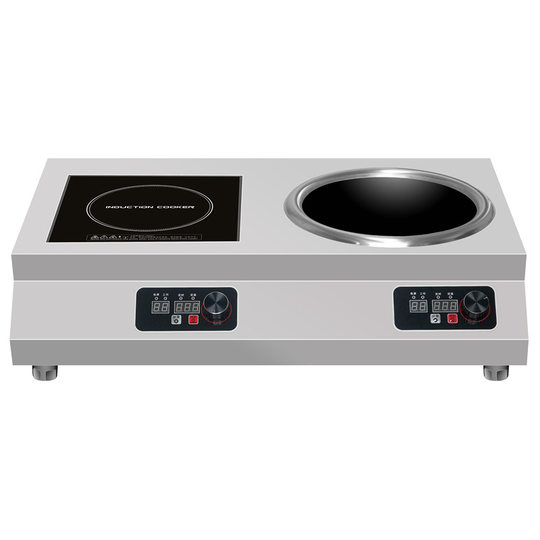 Commercial high-power double-head 5000W induction cooker, one flat and one concave double stove for cooking soup, marinated meat and stir-fried for hotels and restaurants