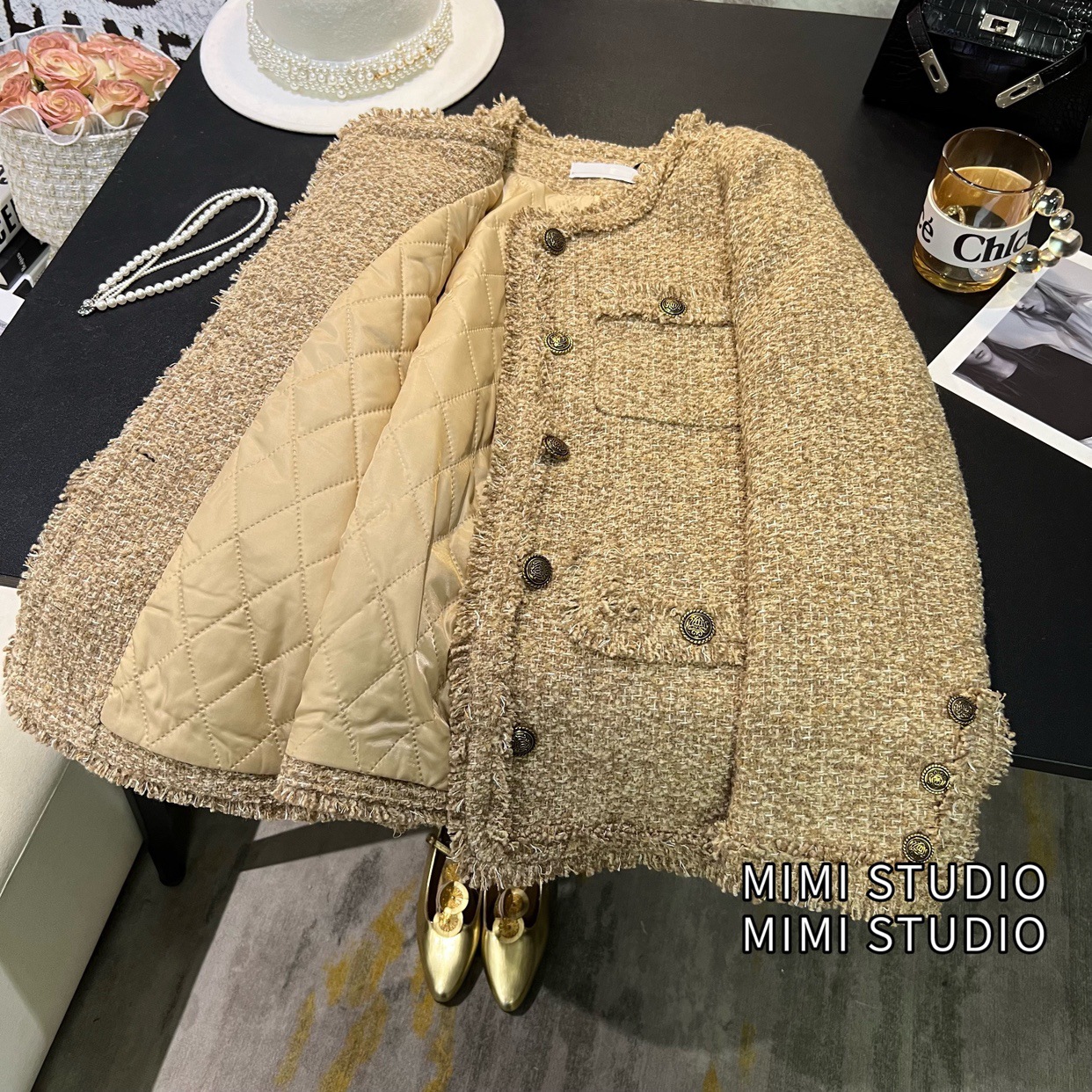 Old Money Style Quilted Jacket for Women 2025 Spring High-End Niche Retro Exquisite Tweed European Top