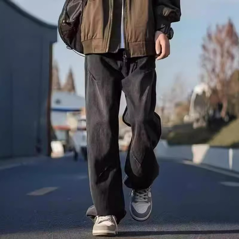 American Style Retro Jeans Men's Autumn High Street Old Loose Wide Leg Pants Trendy Brand Casual Straight Tooling Pants