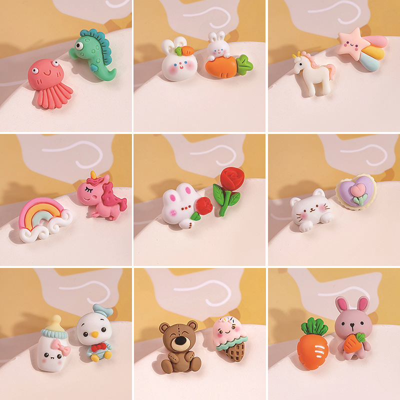 1 Pair Quantity 1 Pair Cartoon Style Cute Animal Cartoon Asymmetrical Plating Alloy Ear Studs