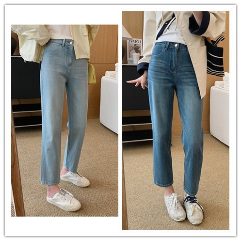homemade seagull line pipe pants! Universal Elastic Wash Blue Cropped Pants High Waist Slimming Straight Jeans homemade seagull line pipe pants! Universal Elastic Wash Blue Cropped Pants High Waist Slimming Straight Jeans