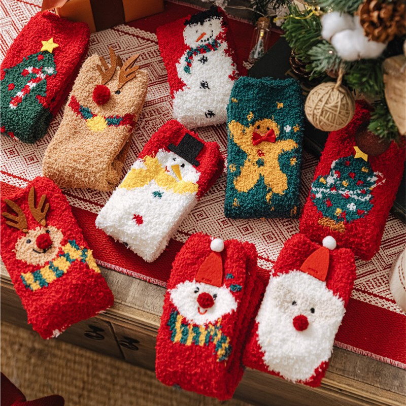 Christmas Socks Women's Coral Fleece Socks Thickened Warm Christmas Sleep Socks Cartoon Half Velvet Floor Socks Christmas Socks Women's Coral Fleece Socks Thickened Warm Christmas Sleep Socks Cartoon Half Velvet Floor Socks