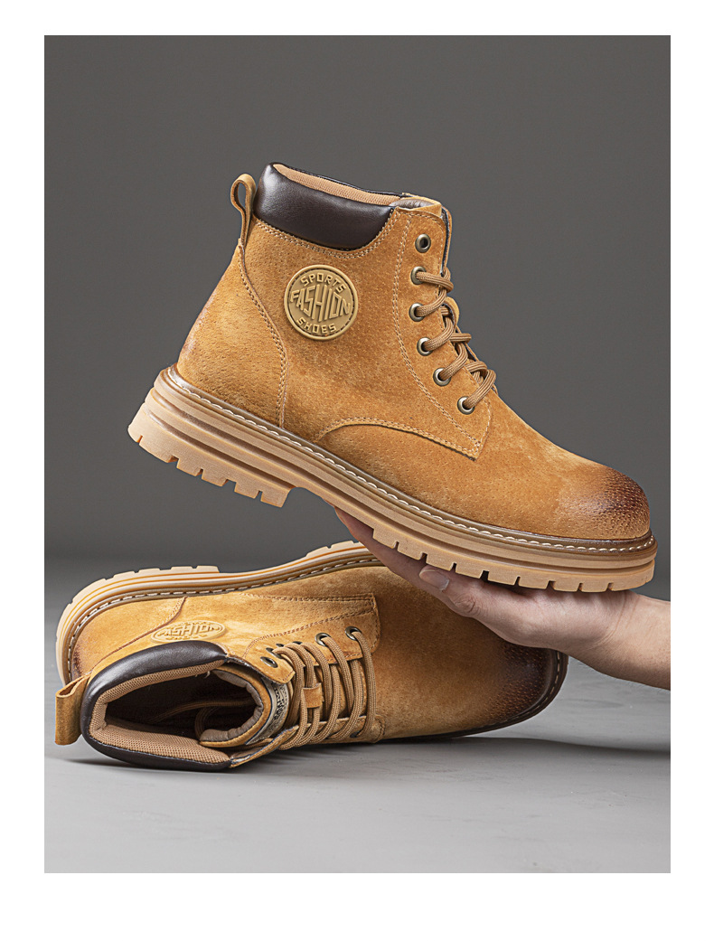 Martin Work Boots For Men And Women Leather High Top Yellow Shoes_voghion.com