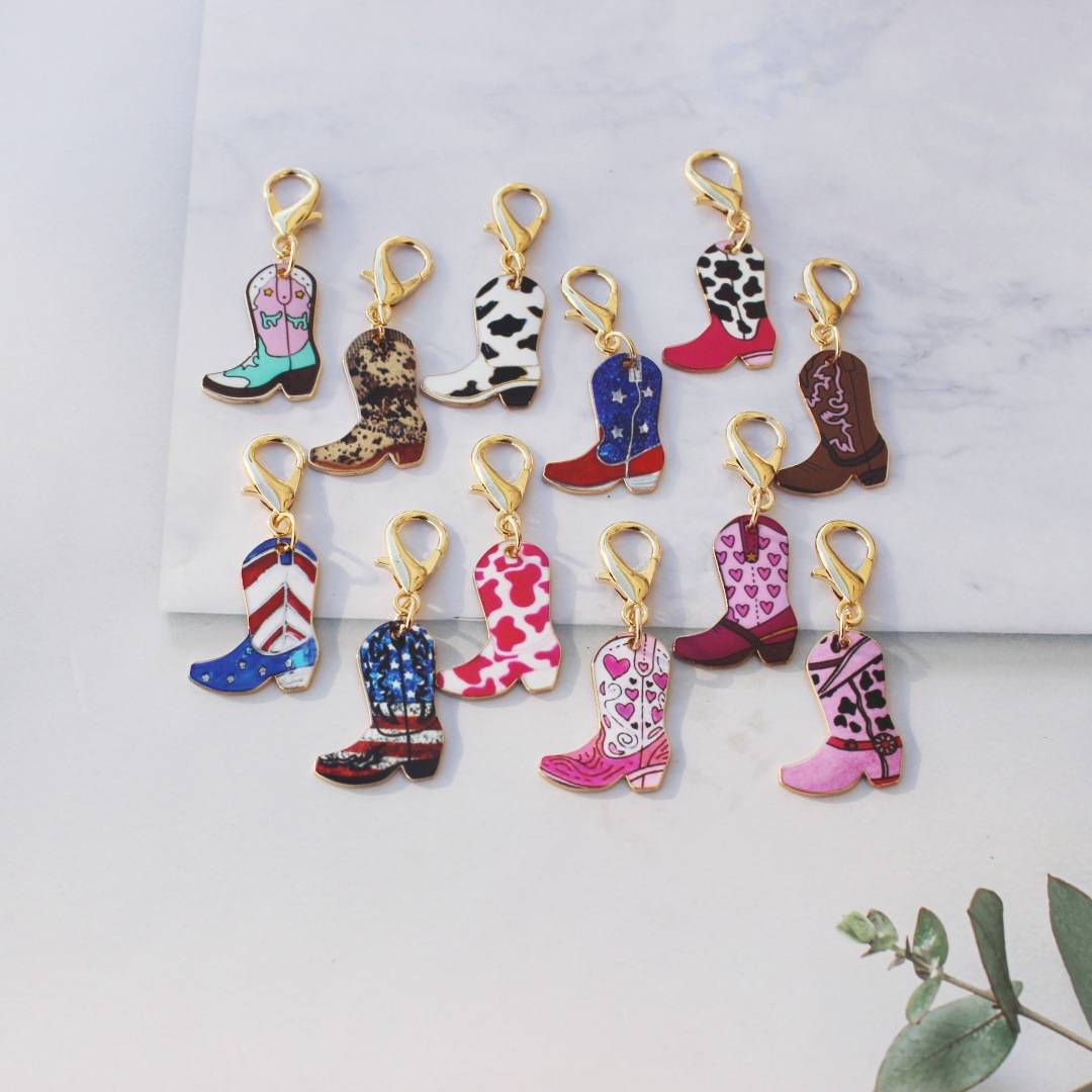 Cross-border Hot Sale Alloy Vintage Denim Boots Printed Jewelry Pendant Keychain Women's Bag Pendant Gift
