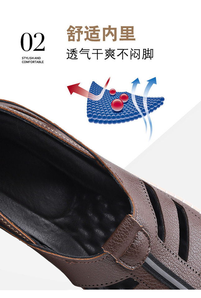 Giày lười sandal nam thoáng khí khoét lỗ, mũi tròn, đế cao su chống trượt — Màu nâu, màu đen chi tiết 8