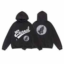 高街复古Eternal印花做旧连帽卫衣 潮牌宽松oversize男女同款帽衫
