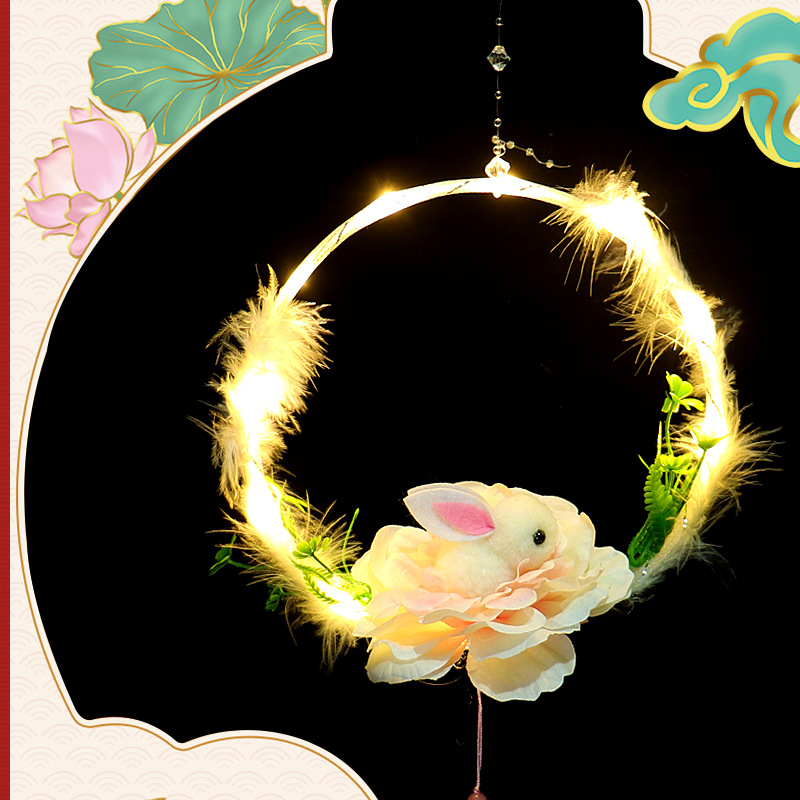 Portable Rabbit Lantern Spring Festival Children's Gift Glowing Jade Rabbit Lantern Rabbit Year Craft Gift New Year Goods Wholesale Street Stall