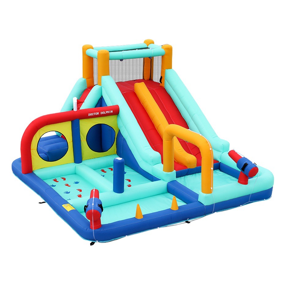 Castillo Inflable Infantil Doctor Dolphin, Castillo de Juegos con Tobogán Acuático y Rociador de Agua, Castillo para el Hogar