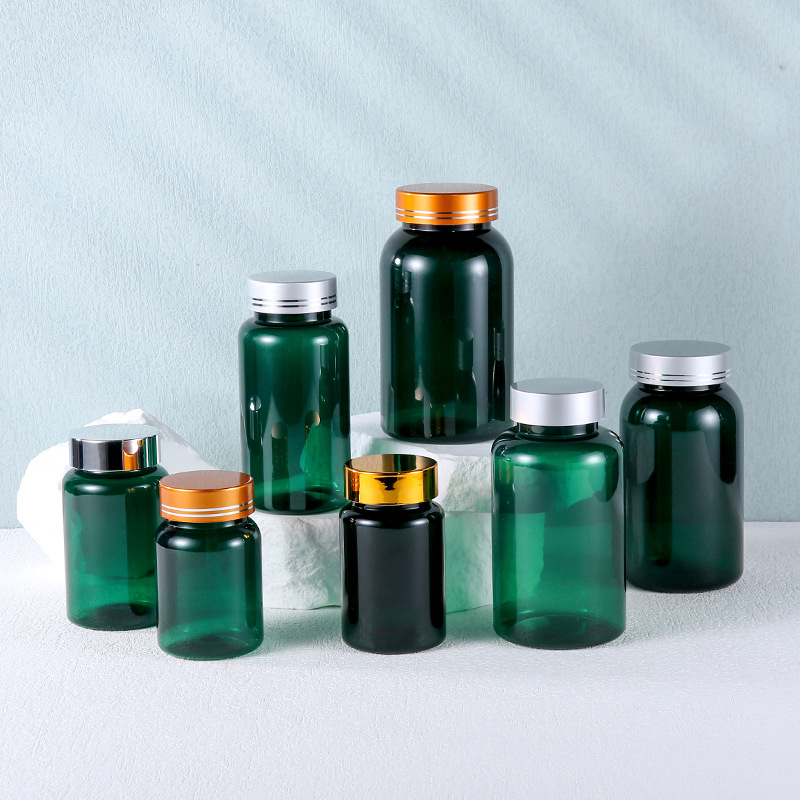 Botella de medicina verde de grado alimenticio botella vacía botella de productos de salud PET botella de cápsula botella de aceite de pescado botella de alta calidad