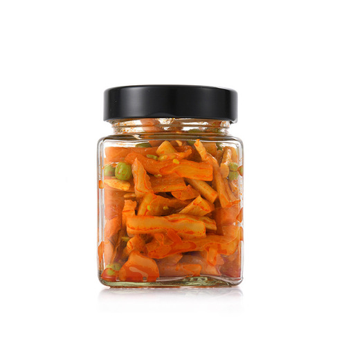 Bulk high-capacity square glass bottle sealed jar chili sauce vegetable bottle food use hexagonal honey jam jar with lid