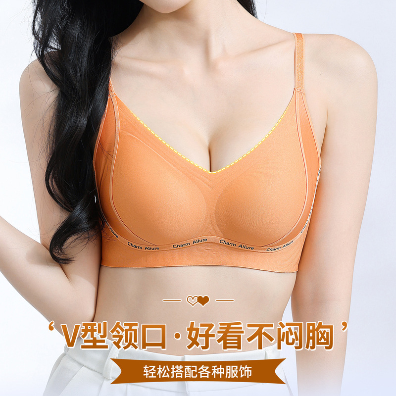 Seamless Letter Soft Support Nude Pull-Up Bra for Women with Small Breasts, Push-Up Bra Without Rims, Fixed Cup, Breast-Retracting Bra