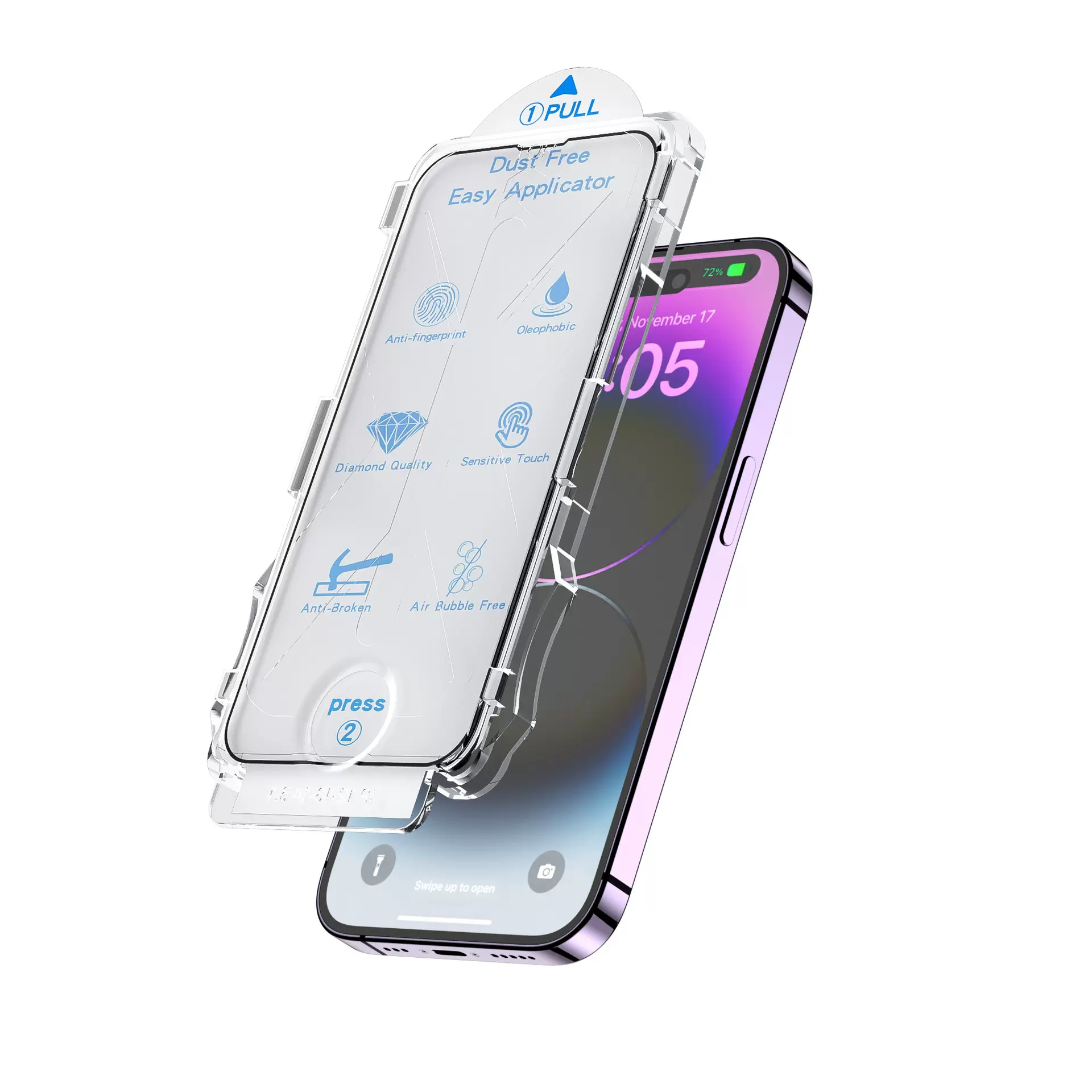 iphone14适用高清无尘舱秒贴盒苹果12promax贴膜神器紫光膜玻璃膜